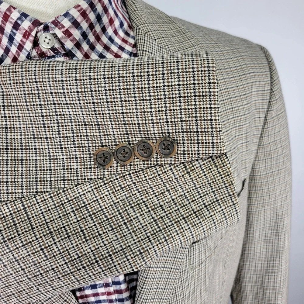 Joseph Abboud Men's‎ Sport Coat Blazer Two Button Beige Plaid Silk Wool 42S